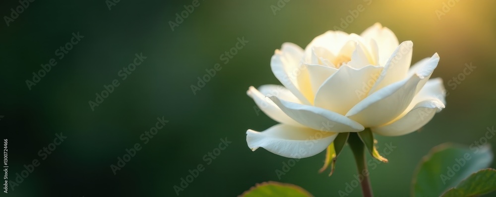 Fototapeta premium Solitary white rose, delicate petals, soft light, nature, wedding, fragile