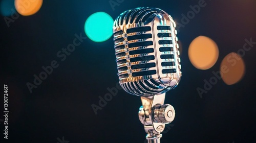 Vintage Microphone  Retro Audio  Stage Lights  Music  Concert