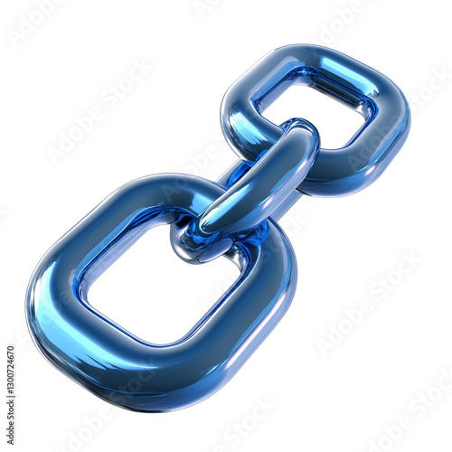 3d blue icon of chain link, transparent background, 