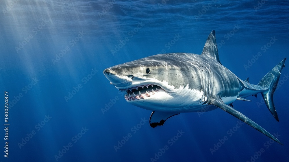 Fototapeta premium Majestic Great White Shark Underwater Ocean Predator Wildlife Photo