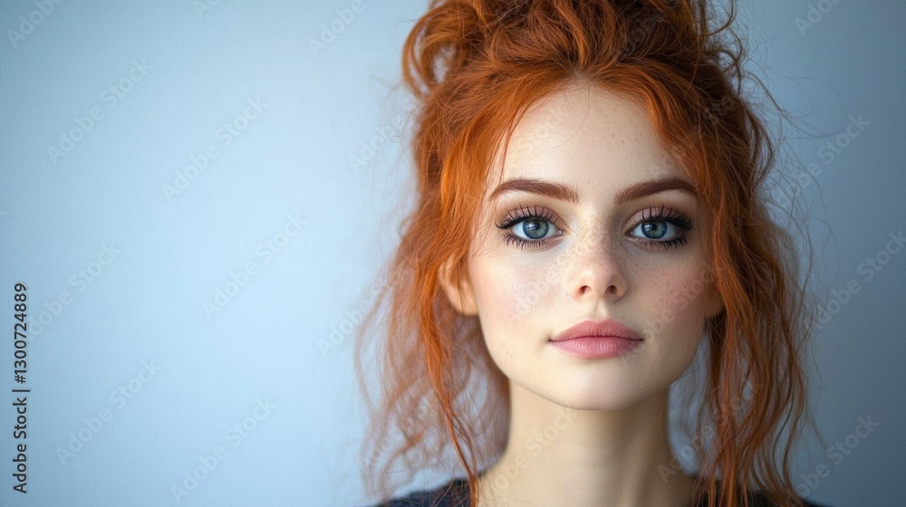 Beautiful Redhead Woman Portrait Freckles Green Eyes Studio Shot Beautiful Redhead Woman Portrait Freckles Green Eyes Studio Shot