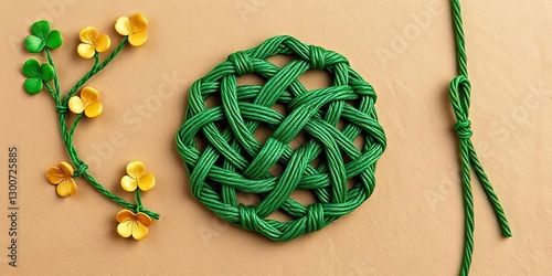 Green Woven Coaster with Shamrock Flowers Crafts photo