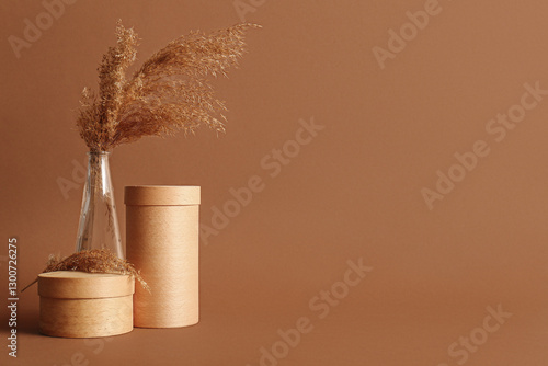 Wooden boxes and vase with ...
