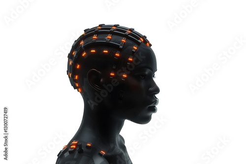 Futuristic Profile of a Human with Neon Lights and Artistic Design on White Background