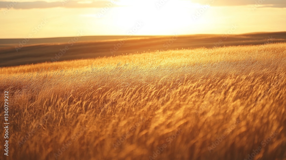 Obraz premium Golden wheat field at sunset with warm glowing light and open horizon