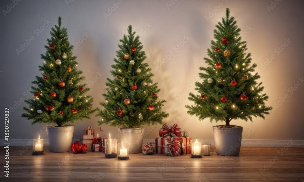 Decorative evergreen tree branches in festive holiday setup, branch, wreath Decorative evergreen tree branches in festive holiday setup, branch, wreath