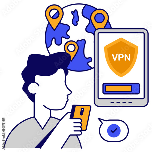 Flat design icon of connect VPN