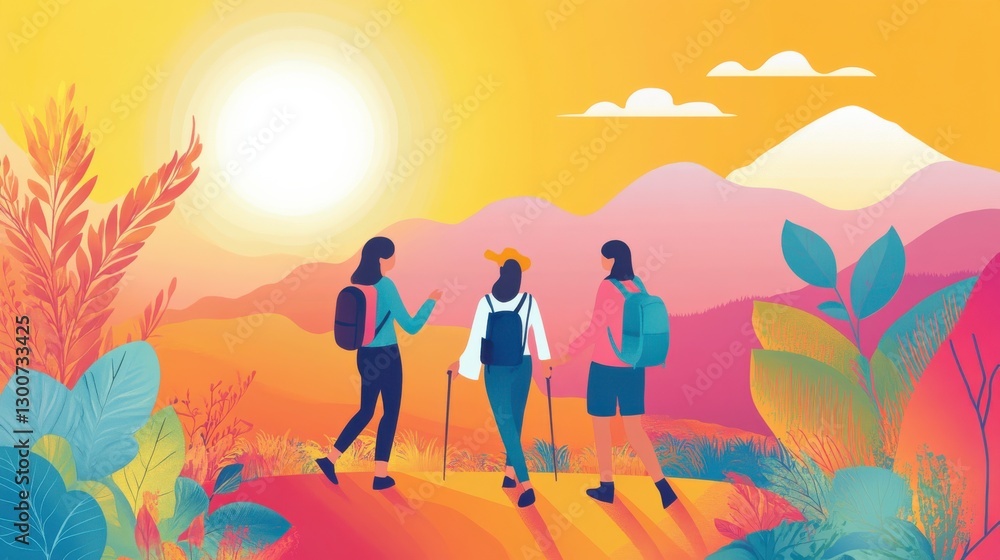 Naklejka premium Enjoying Nature Walks in a Vibrant Mountain Landscape