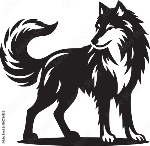 wolf vector illustration, wolf clipart vector, wolf silhouette logo vector, wolf vector black and white background full body