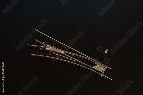 Model Railway Track Switch – Detailed Railroad Turnout Component on Black Background