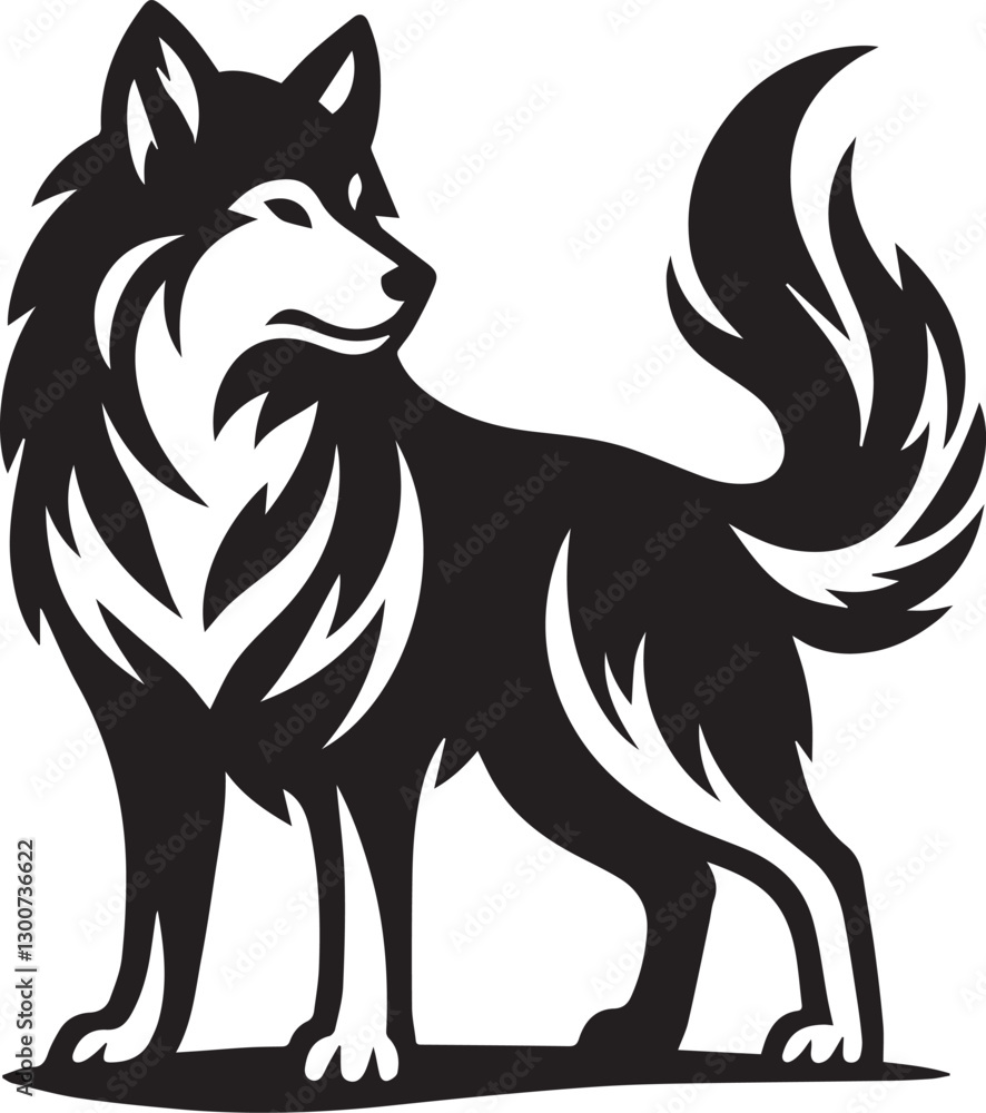 Obraz premium wolf vector illustration, wolf clipart vector, wolf silhouette logo vector, wolf vector black and white background full body