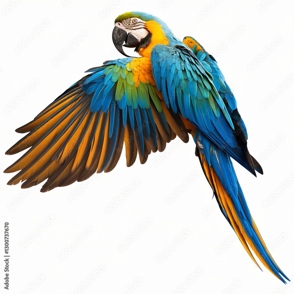 Fototapeta premium Vibrant Blue and Yellow Macaw Parrot Isolated on White Background.