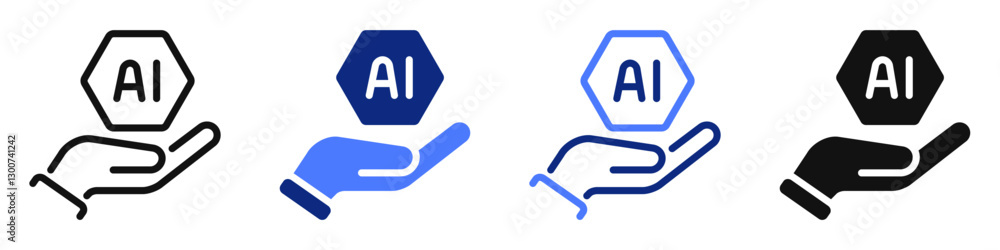 Vector icon or logo of hand with ai symbol related to artificial intelligence, machine learning, data science. Symbol for website or app ui, logo design, illustration Vector icon or logo of hand with ai symbol related to artificial intelligence, machine learning, data science. Symbol for website or app ui, logo design, illustration