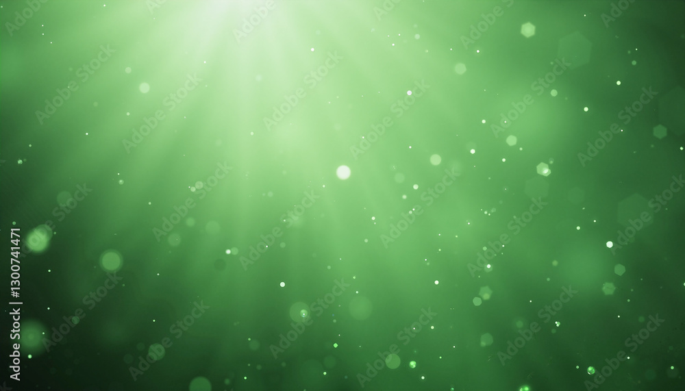 Obraz premium Green abstract background with light rays and bokeh effect, copy space
