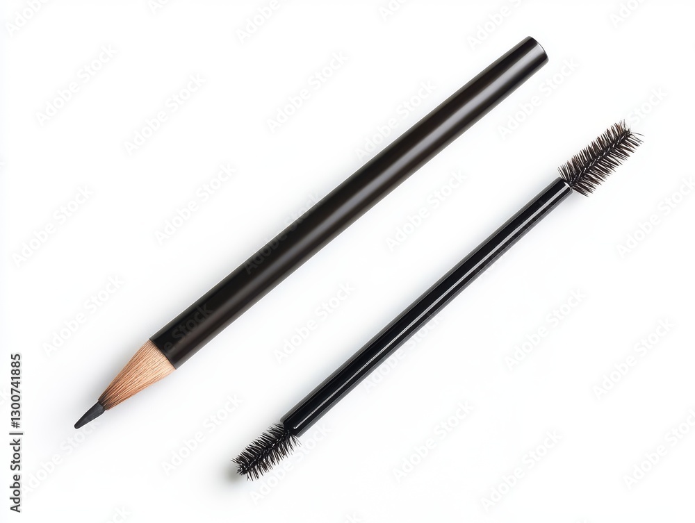Eyebrow pencil and spoolie brush isolated on white background Eyebrow pencil and spoolie brush isolated on white background