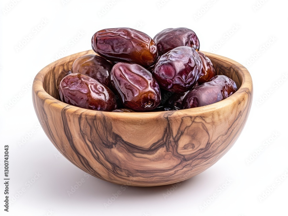 Fresh Medjool dates in a wooden bowl isolated on white background Fresh Medjool dates in a wooden bowl isolated on white background