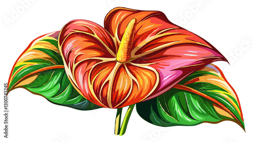 Vibrant Anthurium Flower Watercolor Illustration on White or Transparent Background. Perfect for: Tropical Celebrations, Summer Weddings, Housewarming Gifts