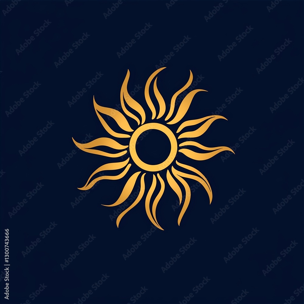 Naklejka premium Radiant Golden Sunburst on Midnight Blue: A captivating emblem of warmth and light.