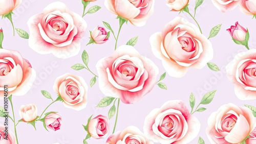 Watercolor Pink Roses Seamless Pattern Floral Background Botanical Illustration Romantic Design