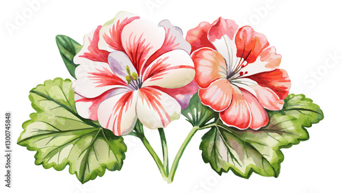 Geranium Flowers Watercolor Illustration on White or Transparent Background. Perfect for: Housewarming Gifts, Summer Celebrations, Wellness Retreats