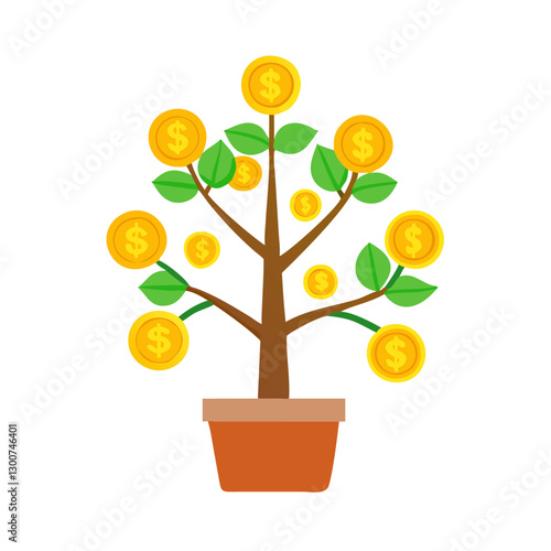 money tree with gold coins as leaves symbolizes wealth and