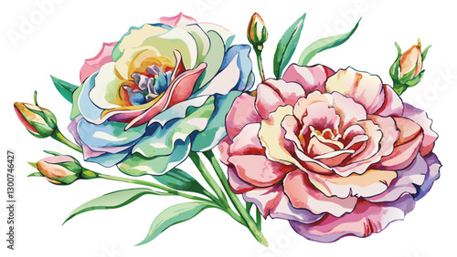 Lisianthus Flowers Watercolor Illustration on White or Transparent Background. Perfect for: Weddings, Romantic Occasions, Anniversary Celebrations
