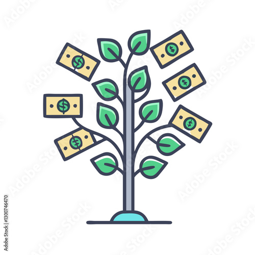 money tree with banknotes as leaves symbolizes wealth