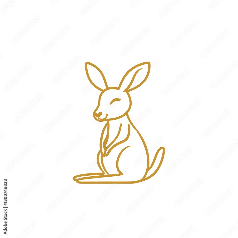 Fototapeta premium Adorable Golden Line Art Wallaby: A Minimalist Design, Perfect for Handmade Gift Logos and Branding.
