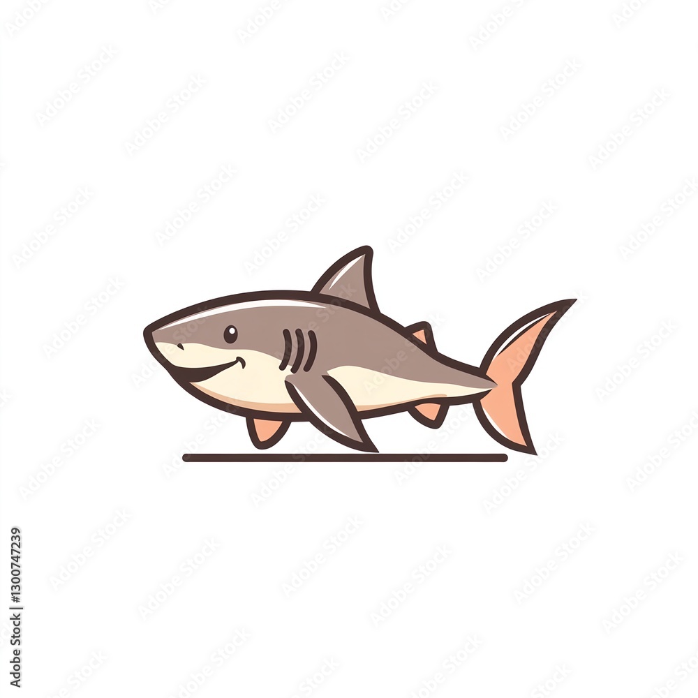 Fototapeta premium Adorable cartoon shark logo design, minimalist line art style, perfect for kids' products or branding!