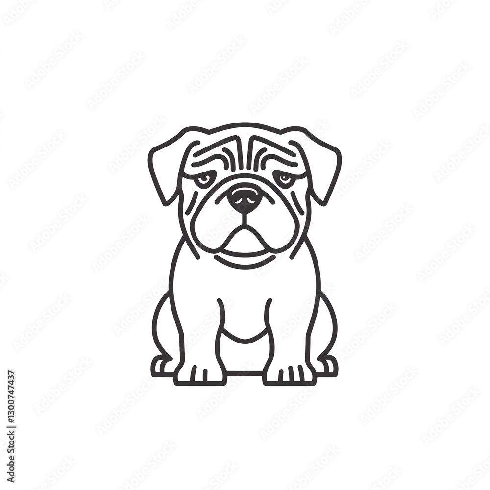 Obraz premium Adorable Bulldog Puppy: Line Art Design. Simple, minimalist illustration of a seated bulldog puppy, showcasing clean lines and a charming expression.