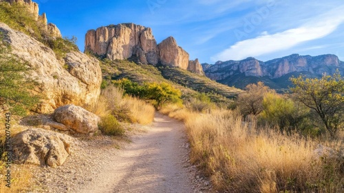 Scenic Hiking Trail with Stunning Rocky Backdrop