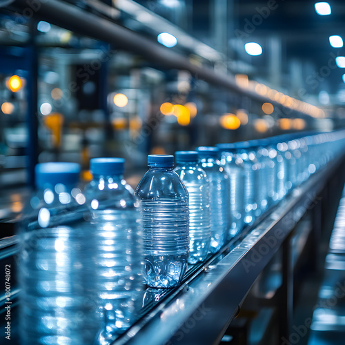 Efficient water bottle production process industrial facility photography manufacturing environment close-up view automation insights