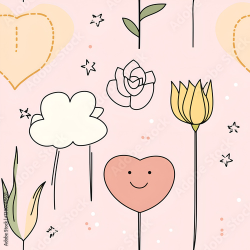 seamless rose heart and balloon pattern, wedding decoration, tile, wallpaper, background