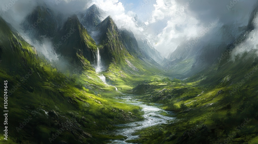 Obraz premium Scenic Mountain Streams with Soft Light Reflection
