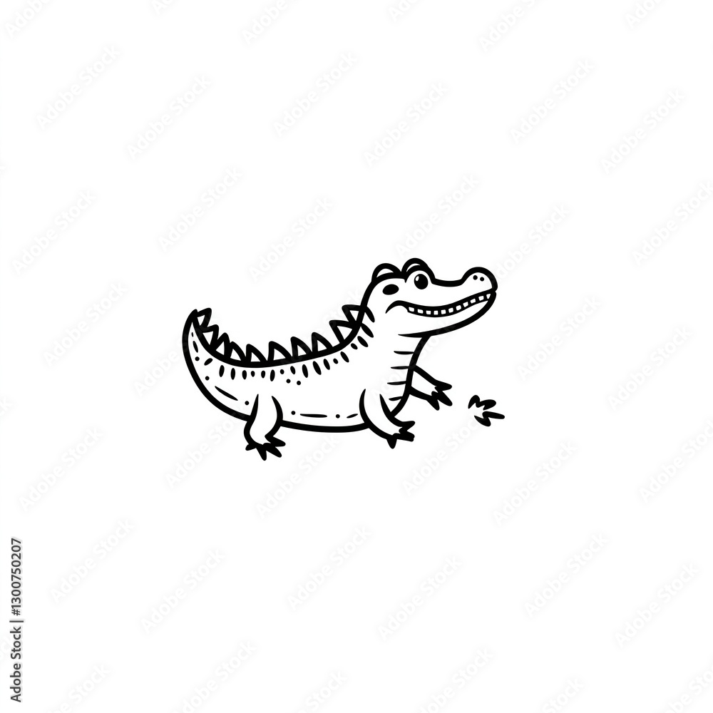 Naklejka premium Cheerful Crocodile Cartoon: A whimsical line art illustration of a smiling crocodile on a white background.