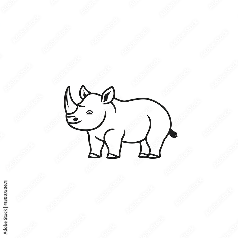 Adorable Rhino Line Art: A charming minimalist design featuring a happy rhino, perfect for kids' products or branding. Adorable Rhino Line Art: A charming minimalist design featuring a happy rhino, perfect for kids' products or branding.