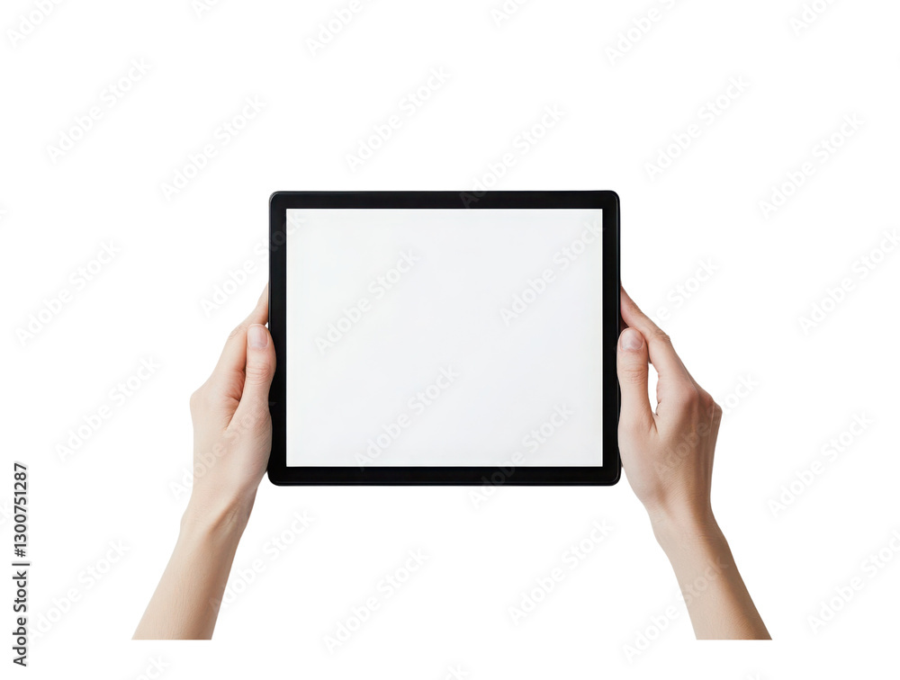 Hand holding digital tablet Photo frame with empty screen isolated on transparent background Hand holding digital tablet Photo frame with empty screen isolated on transparent background