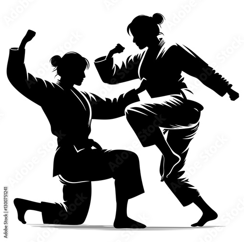 Women judo pose black color vector