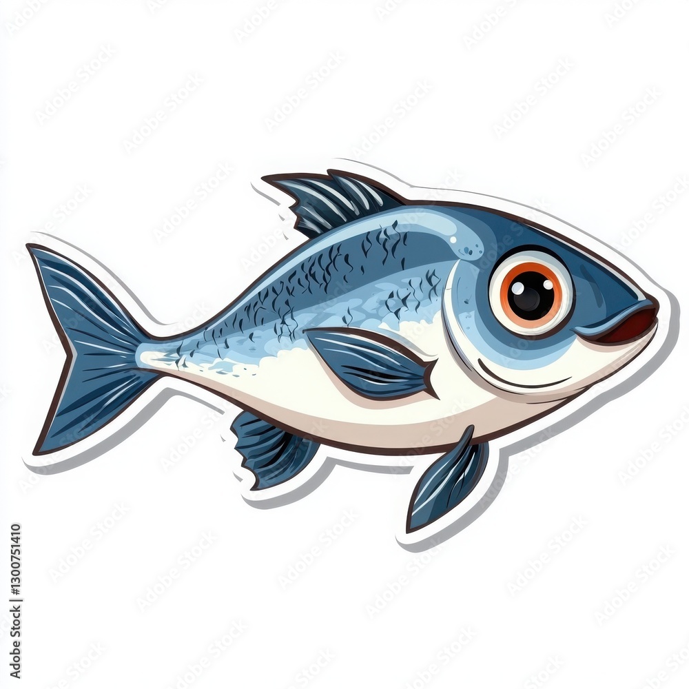 A vibrant illustration of a fish, showcasing its detailed scales and fins. The cheerful expression and sticker-like design make it perfect for kids' projects or marine-themed decorations. A vibrant illustration of a fish, showcasing its detailed scales and fins. The cheerful expression and sticker-like design make it perfect for kids' projects or marine-themed decorations.