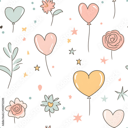 seamless, infinite pattern, tile heart balloon and rose wedding decoration