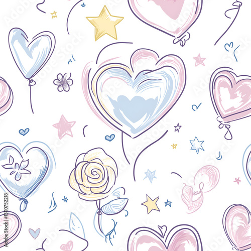seamless, infinite pattern, tile heart balloon and rose wedding decoration