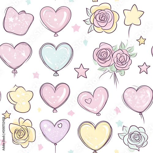 seamless, infinite pattern, tile heart balloon and rose wedding decoration