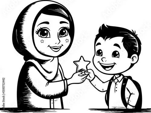 Celebrating achievement child receives star award classroom illustration educational close-up inspiration