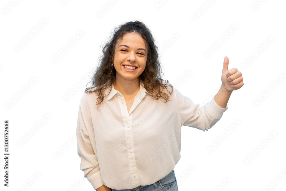 Smiling businesswoman showing thumbs up with transparent background Smiling businesswoman showing thumbs up with transparent background