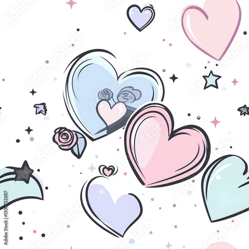 seamless, infinite pattern, tile heart balloon and rose wedding decoration