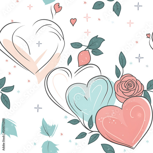 seamless, infinite pattern, tile heart balloon and rose wedding decoration