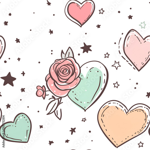 seamless, infinite pattern, tile heart balloon and rose wedding decoration