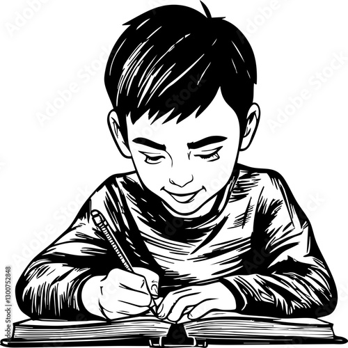 Child engaged in creative writing classroom illustration educational environment close-up learning and imagination