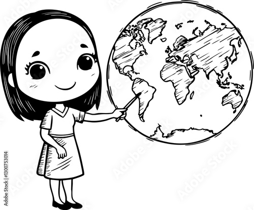 Child exploring the world map classroom educational illustration learning environment close-up view geography concept