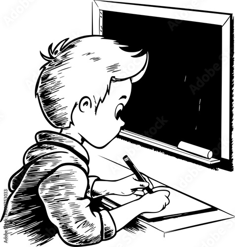 Child engaged in learning activity classroom illustration educational environment side view concept of education